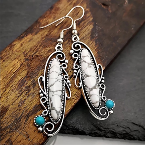 Jewelry - New Vintage Boho Opal Silver Handmade Earrings
